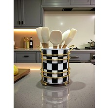 Feray Home Kaşıklık - Siyah Damalı Desen Gold