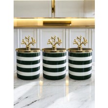 Feray Home Baharatlık - 3'lü Metal Kapaklı Yeşil Klasik Zebra Gold