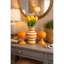 Feray Home Salon Seti - Soft Sarı 2'li Küre Zebra Vazo Gümüş