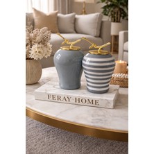 Feray Home Dekoratif Obje - 2'li Şah Küp Gri Klasik Zebra Gold