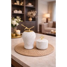 Feray Home Dekoratif - Beyaz Mermer Şah Küp Beyaz Mermer Obje Gold