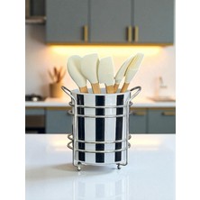 Feray Home Kaşıklık - Siyah Dik Çizgi Gümüş