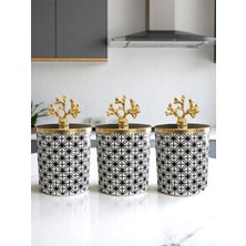 Feray Home Baharatlık - Metal Kapaklı 3'lü Lonca Desen Gold