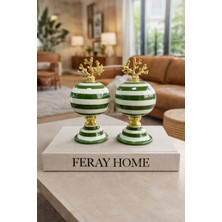 Feray Home Dekoratif Obje - 2 Li Küre Yeşil Zebra Gold