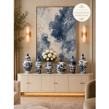 Feray Home Dekoratif Salon Seti - Mavi Beyaz El Yapımı Seramik