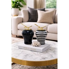 Feray Home Dekoratif Obje - 2'li Şah Küp Siyah Klasik Zebra Gold