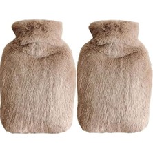 Kazan Hobi Sıcak Su Torbası Yan Cepli Bej Peluş Termofor 27X17X2 cm 1 L