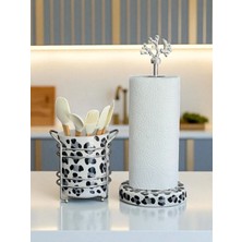 Feray Home Kaşıklık - Kağıt Havluluk 2'li Set Gri Leopar Gümüş