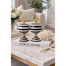 Feray Home Dekoratif Obje - 2 Li Küre Siyah Zebra Gold