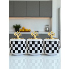 Feray Home Kahve Köşesi - 1.4 L Siyah Damalı Baharatlık Gold