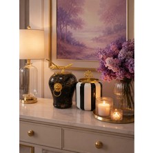 Feray Home Dekoratif - Siyah Mermer Şah Siyah Dik Çizgi Oval Gold