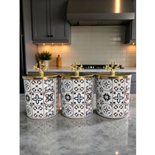 Feray Home Baharatlık - Metal Kapaklı 3'lü Ceramic Desen Gold