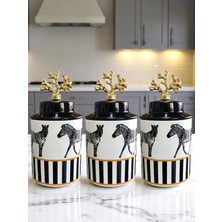 Feray Home Baharatlık - Seramik Kapaklı 3'lü Zebra At Gold