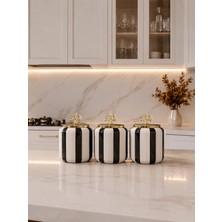 Feray Home Kahve Köşesi - 1.4 L Siyah Dik Çizgi Baharatlık Gold