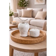 Feray Home Dekoratif - Beyaz Mermer Şah Küp Obje Gümüş