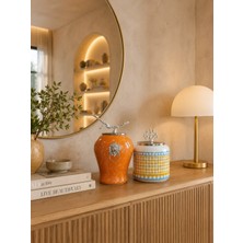 Feray Home Dekoratif - Soft Sarı Mermer Şah Oval Yonca Gümüş