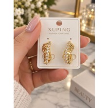 İdilce Xuping Gold Renk Taşlı Halka Küpe – Zirkon Taşlı Şık Kadın Küpe