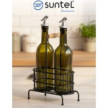 Suntel Ahşap Tutmaçlı Metal Standlı Cam Yağdanlık & Sirkelik Seti – 2’li Tezgah Üstü Organizer