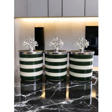 Feray Home Baharatlık - 3'lü Metal Kapaklı Klasik Zebra Yeşil Gümüş