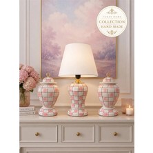 Feray Home Dekoratif Salon Seti - El Yapımı Pembe Damalı Gold
