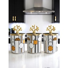 Feray Home Baharatlık - Metal Kapaklı 3'lü Geometrik Desenli Gold