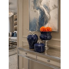 Feray Home Dekoratif - Salon Seti Lacivert Mermer Gümüş