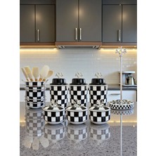Feray Home Çeyiz Seti - 104 Siyah Damalı Desen Mutfak Seti Gümüş