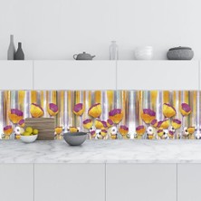 Kazan Hobi 3D Golden Flower Desenli Mutfak Tezgah Arası 60X500 cm Fayans Kaplama Folyosu