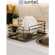 Suntel Ahşap Tutmaçlı Bulaşıklık Kaşıklık & Bez Bölmeli (Bez Askılı, Tepsi Dahil)