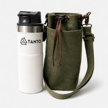 Kazan Hobi Bushcraft El Yapımı Kanvas Termos Kılıfı – Su Geçirmez Mumlu Kumaş, Büzgülü Kapama, 600 ml / 2l Uyumluluk, Deri Detaylı Outdoor Taşıma Çantası (600 Ml)
