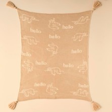 Kazan Hobi Tembel Hayvan Baskılı %100 Akrilik Bebek Battaniyesi, Bej, 100X120 cm