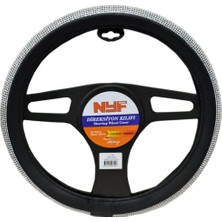 Nyf F-394 Geçmeli Direksiyon Kılıfı Taşlı Pırlanta Noktalı Siyah 38 cm