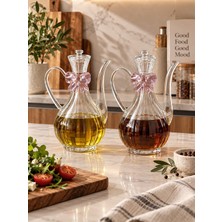 Morponi Pembe Fiyonk Tasarımlı borosilikat Cam Glorry Yağlık Veya Sirkelik 750 ML+750 Ml çizgili Tasarım