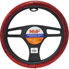 Nyf F-1501 Geçmeli Direksiyon Kılıfı Taşlı Kırmızı Full 38 cm