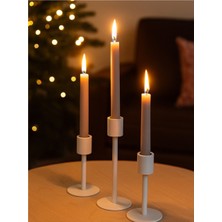 Lunera Accessories 3 Lü Modern Şamdan Seti 3D Baskı Dekoratif Mumluk Takımı Beyaz