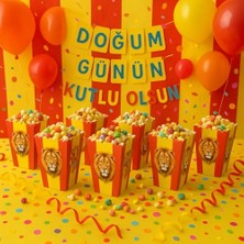 Kazan Hobi Sarı Kırmızı Aslan Temalı Popcorn Kutusu, 8'li Set, Doğum Günü Parti Malzemesi