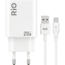 Rio Battery Flayse Usb-C Kablosu ve 20W Hızlı Şarj Adaptörü Qualcomm Qc3.0 3.4A Rio Tech