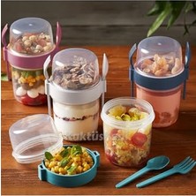 Kazan Hobi 4'lü Set Çatallı Kaşıklı Atıştırmalık Yemek Yoğurt Müsli Granola Diyet Kabı - Yemek Saklama Kabı 716776