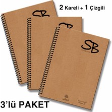 Kazan Hobi Defter, Sb A5 3'lü Seti (2 Kareli + 1 Çizgili) | 420 Sayfa | Kaliteli Hafif Kağıt | Kraft Kapak | Spiralli | Ofis & Okul Için