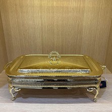 Kazan Hobi Altın Kaplama, Isıtıcılı Dikdörtgen Yemek Servisi 46 x 25 x 19 cm