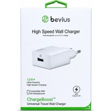 Teknotok Tek USB Beyaz 12W Işıklı Duvar Şarj Cihazı Bevius BVS-CH401