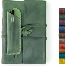 Kazan Hobi Koyu Yeşil Hakiki Deri Ciltli Yazı Günlüğü, El Yapımı, 260 Kraft Astarsız Sayfa, 6x8