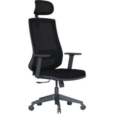 Kazan Hobi Ergonomik Fileli Ofis Çalışma Koltuğu, Siyah, Ayarlanabilir Başlık ve Bel Desteği, Hareketli Kollar, Tilt Mekanizmalı