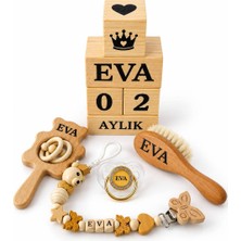 Shopfocus Kişiye Özel Isimli-Emzik 0-6 Aylık-Emzik Askısı Zinciiri Ahşap-Bebek Fırçası Keçi Kılı-Bebek Çıngırak Ahşap-Bebek Anı Küpü Akşap Pürüsüz-Hediyelik-Yeni Doğan-Anne Bebek-Doğum Hediyesi