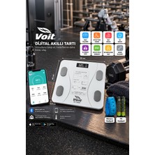 Voit BLT5000 Bluetooth Baskül - Dijital Akıllı Tartı - Yağ Ölçer Tartı - Pil ve Mezura Hediyeli Tartı - Beyaz