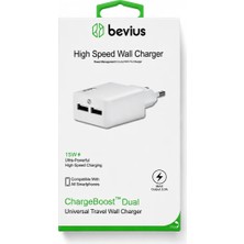 Teknotok Çift USB Beyaz 15W Duvar Şarj Cihazı Bevius BVS-CH406