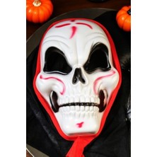 Kazan Hobi Cadılar Bayramı Halloween Maske, Iskelet Tüllü, Kırmızı Beyaz