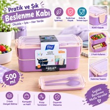 Titiz Fely 2 Katlı Beslenme Kabı 500 ml – Çatal ve Kaşıklı – Lila