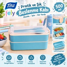 Titiz Fely 2 Katlı Beslenme Kabı 500 ml – Çatal ve Kaşıklı – Mavi