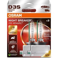 Kazan Hobi D3S Xenarc Nıght Breaker Laser Xenon Far Ampulü, %220 Daha Fazla Görüş, 250 Metre Görüş Mesafesi, 3 Yıl Garanti, 2'li Paket